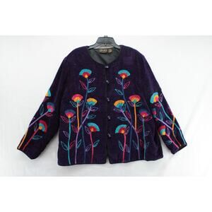 Julia Kim Art to wear Artsy Deco Embroidered Floral Women's Quirky Jacket Sz 1X